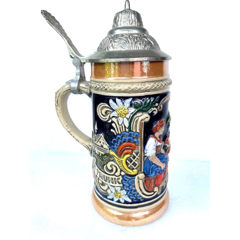 Germany Vintage Pottery Beer Pub Mug Art Ceranic  3D decor Handmade